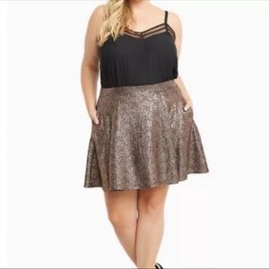 Torrid Metallic Foil Skater Skirt with Stretch Waist | Black/Bronze | Size 2, 2x